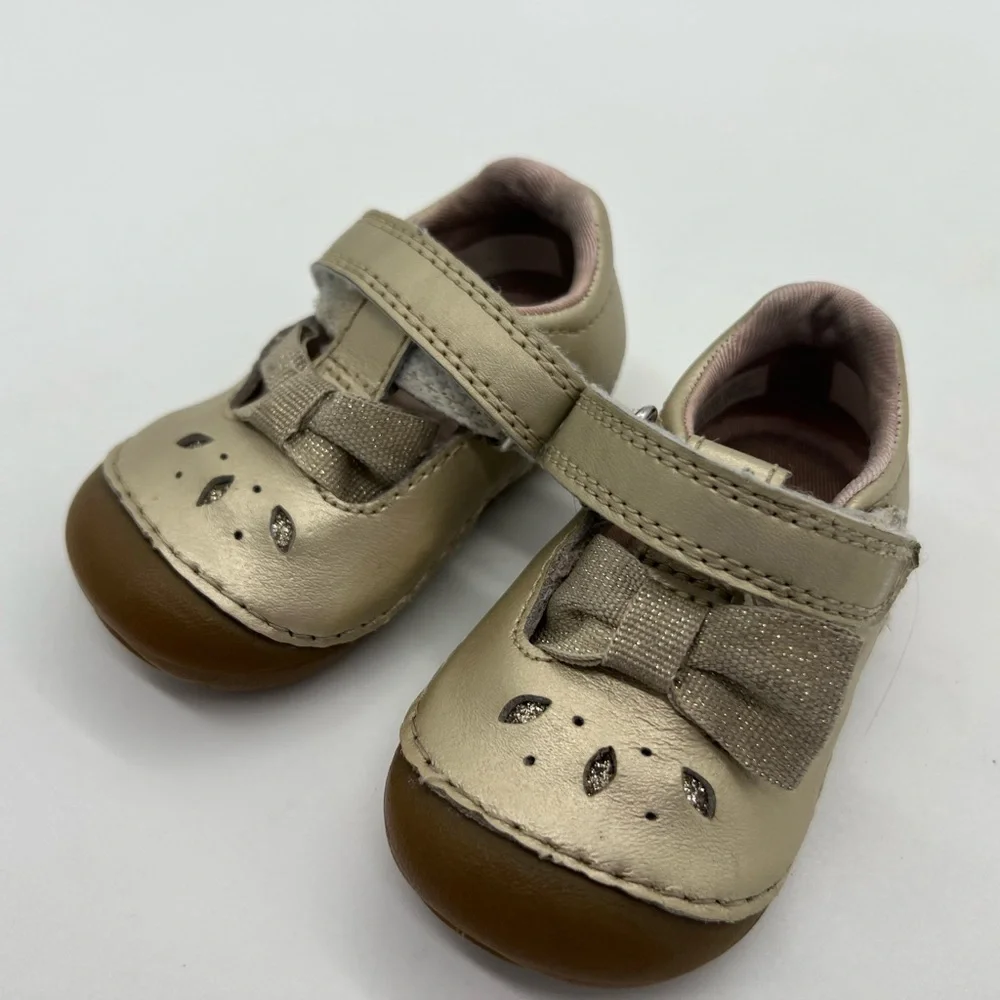 Stride Rite Soft Motion Janna Gold Leather Bow Mary Jane Shoes Toddler Girl 3 W